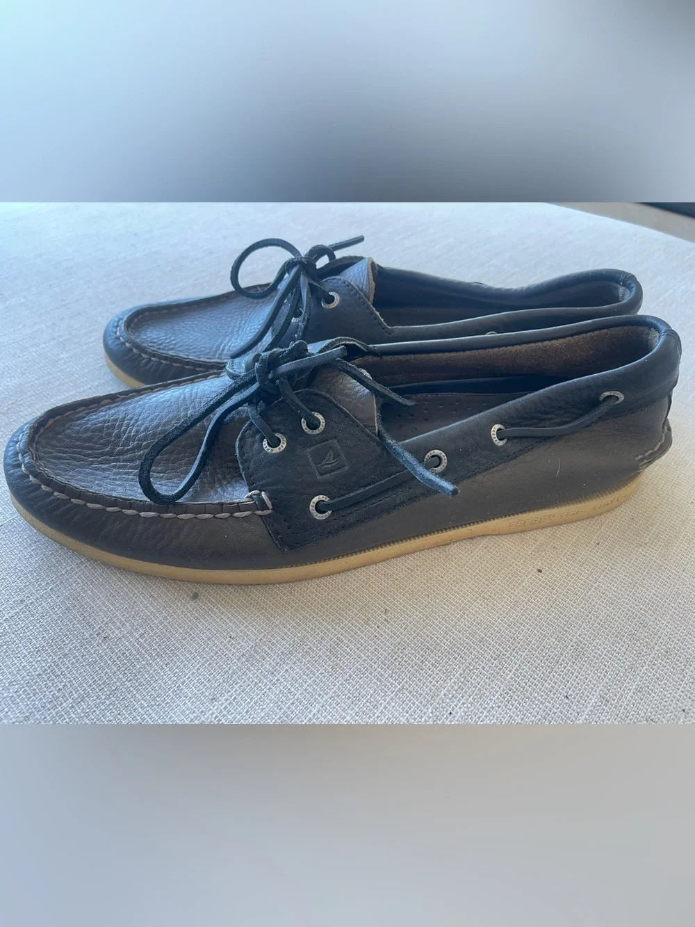Men's Sperry Black/Olive Leather Boat Shoes - Classic Lace-Up Comfort